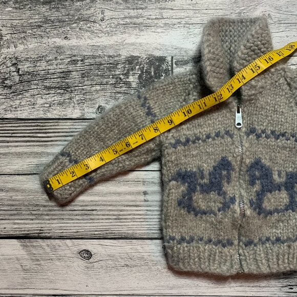 Vintage Chunky Hand Knit Cowichan Sweater Full Zip Cardigan Sweater - Picture 7 of 8
